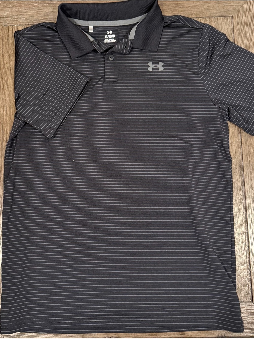Under Armour Youth Boys Black Striped Performance Polo Shirt YLG